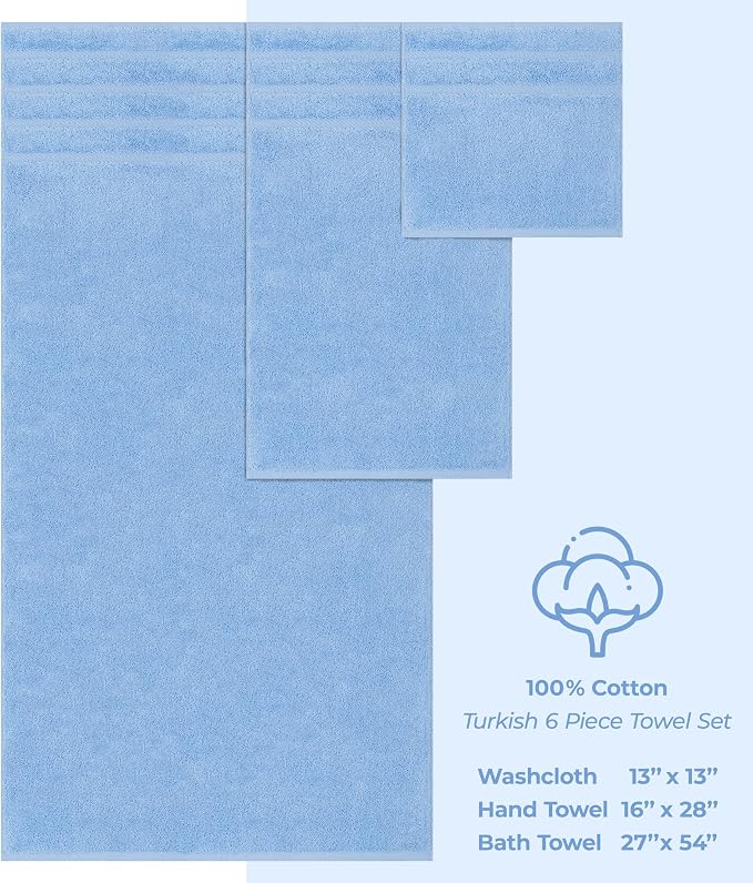 American Soft Linen 100% Cotton Luxury Turkish Towels, 6 Piece Towel Set | Soft Absorbent Quick Dry OEKO Tex Standard 100 Certificated Durable Machine Washable Premium Hotel Quality