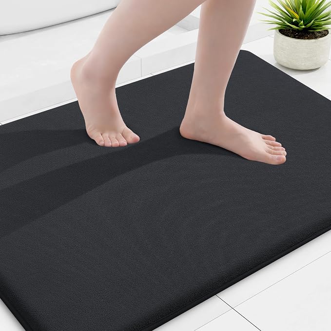 Smiry Memory Foam Bath Mat 36x24, Extra Soft and Absorbent Bathroom Rugs | Black, Quick Dry Machine Washable Non-Slip Bath Mat for Bathroom Floor, Shower and Tub