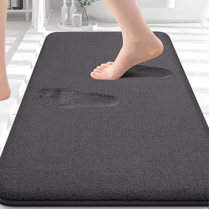Smiry Memory Foam Bath Mat 30x20, Extra Soft Absorbent Bathroom Rugs | Dary Grey Quick Dry, Machine Washable Bath Mats for Bathroom, Shower, Tub and Home Decor Accessories