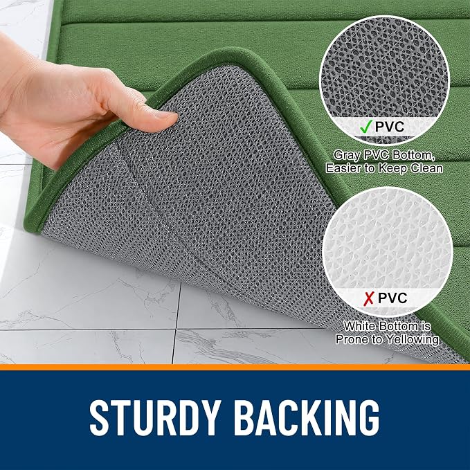 OLANLY Memory Foam Long Bathroom Rugs Runner 70x24, Super Soft Absorbent | Olive Green, Quick Dry Bath Mat, Machine Washable Shower Floor Rugs, Bathmat Carpet for Bathroom Floor, Tub and Shower