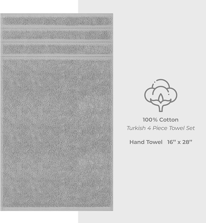 American Soft Linen 100% Cotton Luxury Turkish Towels, 4 PC Hand Towel Set | Soft Absorbent Quick Dry OEKO Tex Standard 100 Certificated Durable Machine Washable Premium Hotel Quality