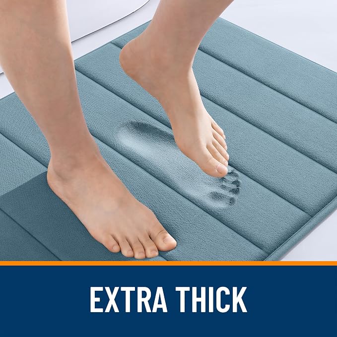 OLANLY Memory Foam Bath Mat 24x16, Super Soft and Absorbent Bathroom Rugs | Airy Blue, Quick Dry Bath Rug, Machine Washable Shower Floor Mats, Bathmat Carpet for Bathroom Floor, Tub and Shower