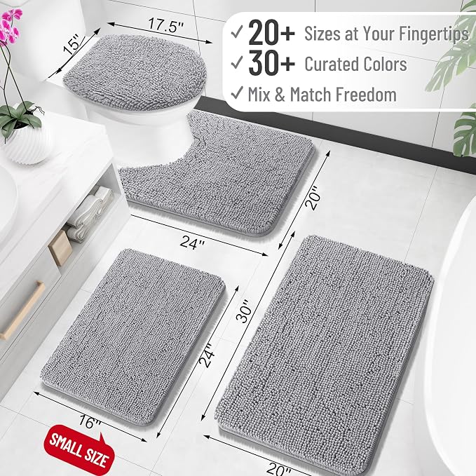 OLANLY Bathroom Rugs 36x24, Extra Soft Absorbent Chenille Bath Rugs | Grey, Quick-Drying Rubber Backing, Machine Washable Bath Mat for Bathroom Floor, Tub and Shower, Home Decor Accessories