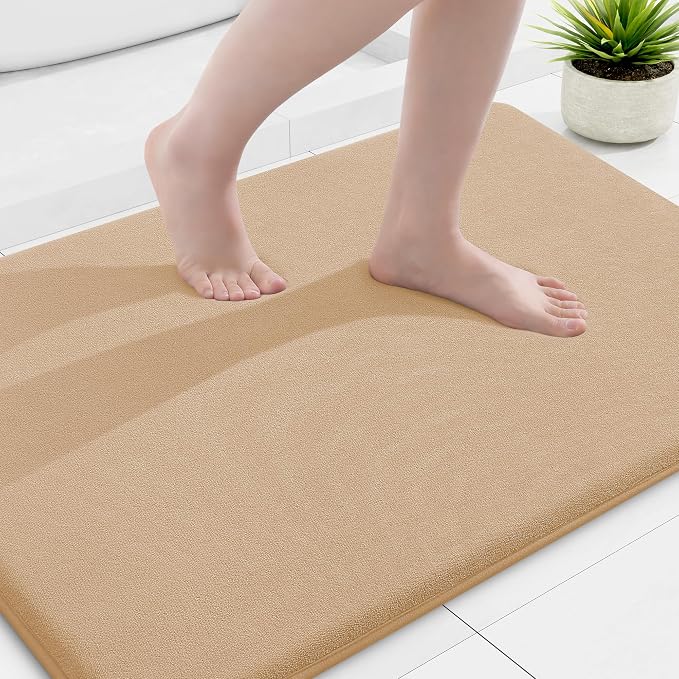 Smiry Memory Foam Bath Mat 36x24, Extra Soft and Absorbent Bathroom Rugs | Camel, Quick Dry Machine Washable Non-Slip Bath Mat for Bathroom Floor, Shower and Tub