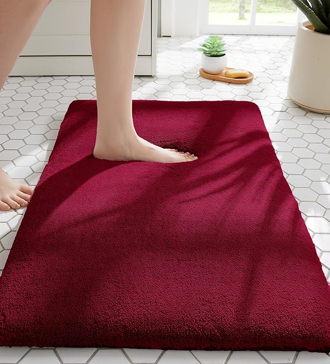 MINIDEAR Bathroom Rugs 36x24 Wine Red - Thick Memory Foam Bath Mat, Ultra Soft & Plush Fluffy, Non-Slip, Quick Dry, Absorbent Washable Floor Microfiber Mat for Tub, Home Decor Accessories