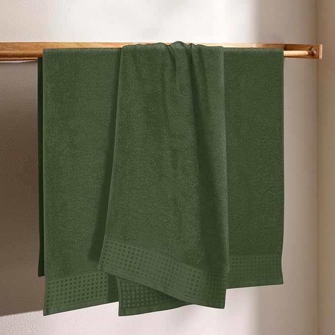 GLAMBURG Ultra Soft 4 Pack Oversized Bath Towel Set 27x54 inches, 100% Cotton Bath Towels, Highly Absorbant Compact Quickdry & Lightweight Towel, Ideal for Gym Travel Camp Pool - Olive Green