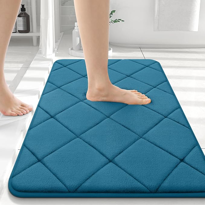 OLANLY Memory Foam Bath Mat 36x24, Ultra Soft and Absorbent Bathroom Rugs | Peacock Blue, Quick Dry, Machine Washable Shower Bath Rugs, Comfortable Bath Carpet for Bathroom Floor, Tub and Shower