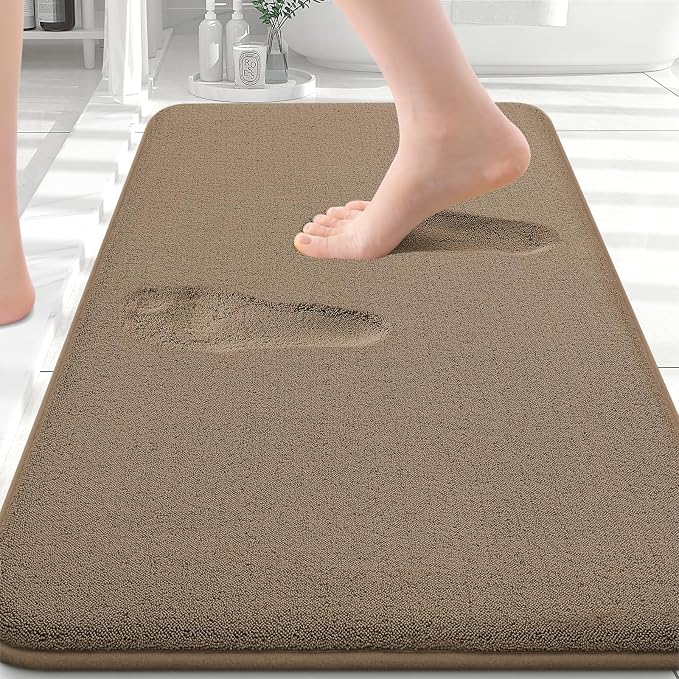 Smiry Memory Foam Bath Mat 30x20, Extra Soft Absorbent Bathroom Rugs | Camel Quick Dry, Machine Washable Bath Mats for Bathroom, Shower, Tub and Home Decor Accessories