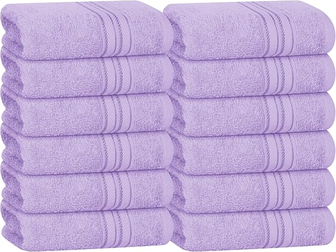 BOUTIQUO Ultra Soft Cotton Washcloths, Contains 12 Piece Face Cloths 12x12 inch, Ideal for Everyday use Face Towels, Compact & Lightweight Multi Purpose Washcloths - Purple