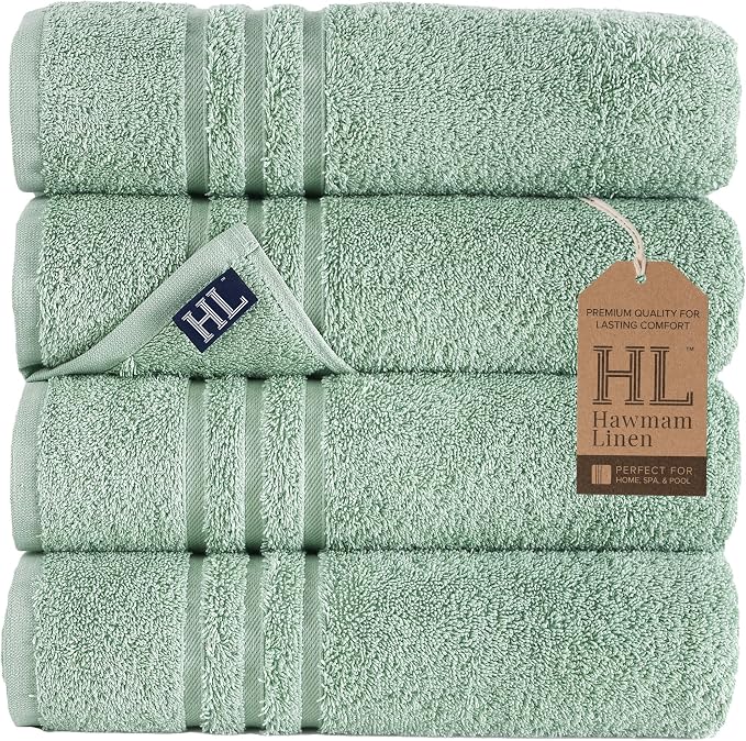 Hawmam Linen Light Green Bath Towels 4 Pack Soft and Absorbent, Premium Quality Perfect for Daily Use 100% Cotton Towel 600 GSM