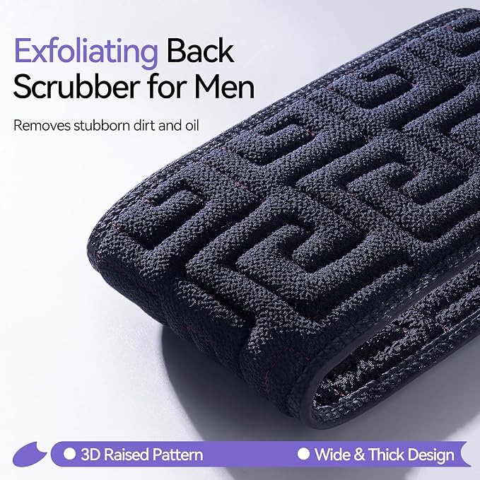 Exfoliating Back Scrubber for Shower, 38 Inch Double-Sided Bath Exfoliator | Back Washer with Handles for Deep Skin Cleansing, Washcloth Towel to Gently Exfoliate & Cleanse Back Effortlessly for Men