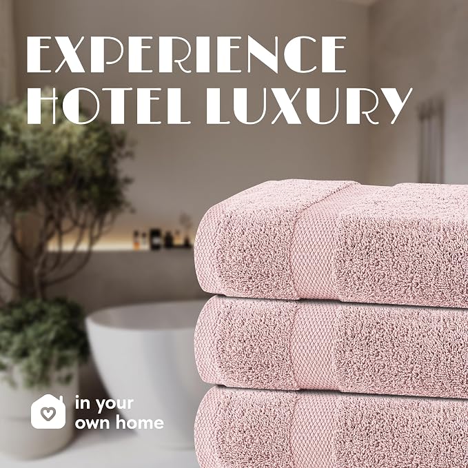 White Classic Wealuxe Pink Bath Towels 24x50 Inch, Cotton Towel Set for Bathroom, Hotel, Gym, Spa, Soft Extra Absorbent Quick Dry 12 Pack