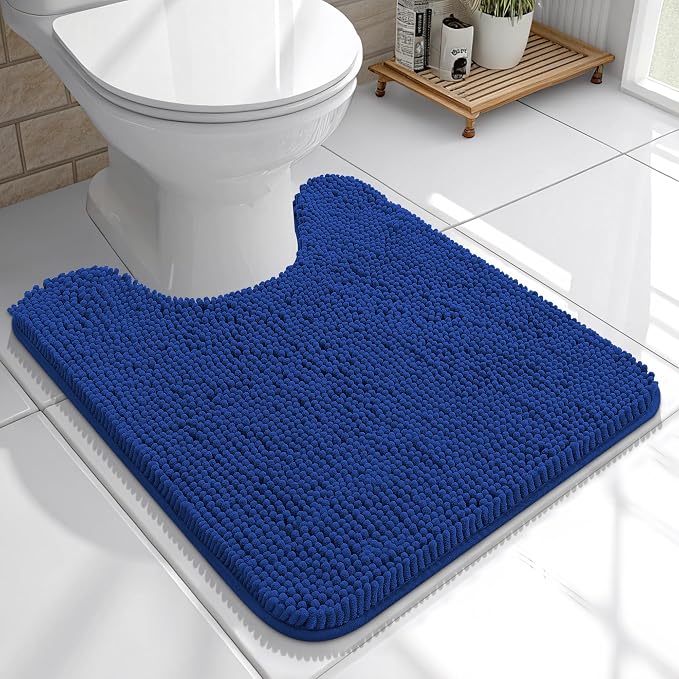 OLANLY Toilet Rugs U-Shaped 20x20, Soft Absorbent Chenille Contour Rugs | Royal Blue, Quick-Drying Rubber Backing, Machine Washable Non-Slip Shaggy Bathroom Mat for Toilet, Home Decor Accessories