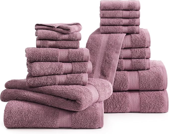 LANE LINEN Bath Towel Set Absorbent Quick Dry 100% Cotton - Wishful Mauve | Cotton Bath Towel Set - OEKO-TEX Certified, Ring-Spun Durability, Terry Weave Comfort, Hotel-Style Look