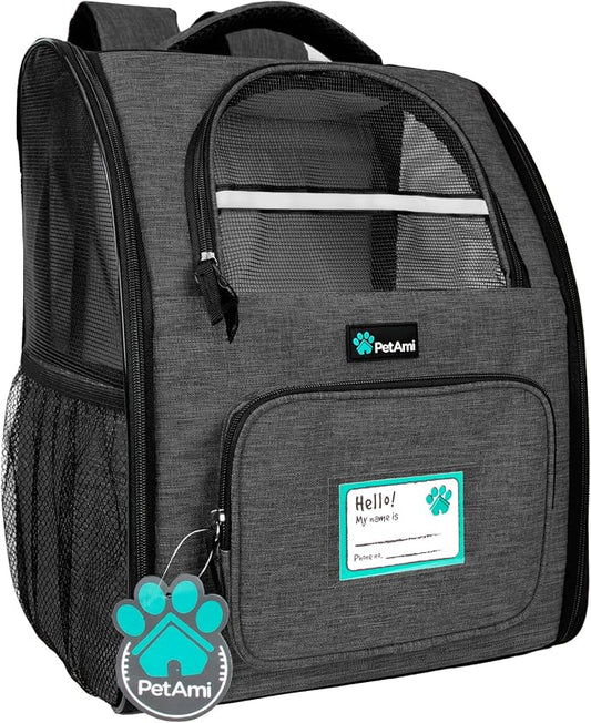 PetAmi Dog Backpack Carrier Airline Approved Cat Pet Puppy Bag, Charcoal | Ideal for Small Medium Large Pet up to 18 lb, 2 Side Entry Structured No-Collapse Frame, Ventilated Bookbag for Hiking Travel