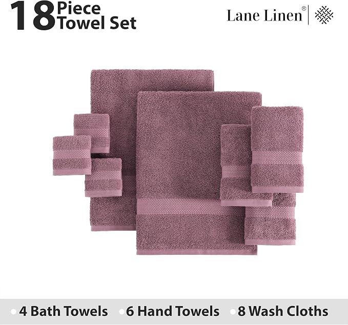 LANE LINEN Bath Towel Set Absorbent Quick Dry 100% Cotton - Wishful Mauve | Cotton Bath Towel Set - OEKO-TEX Certified, Ring-Spun Durability, Terry Weave Comfort, Hotel-Style Look