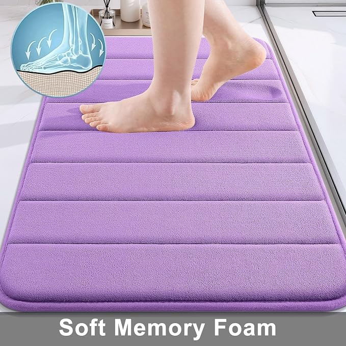 Buganda Memory Foam Bath Mat 60 x 24, Ultra Soft Absorbent Bathroom Rugs | Lavender, Machine Washable Quick Dry Bath Mats for Bathroom Floor, Shower and Tub, Home Decor Accessories