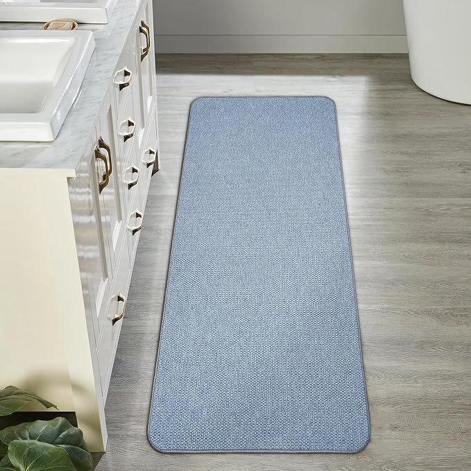 Bosap Bath Mat,Ultra Thin Bathroom Runner Rugs,Large Bath Mats for Bathroom,Quick Dry,Non-Slip,Machine Washable,Low Pile,Bath Rug,Shower Outside,Sink,Home Decor Accessories.Blue,2'x5'（24x60inch）