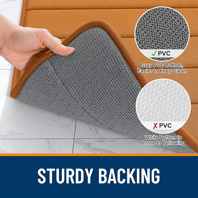 OLANLY Memory Foam Long Bathroom Rugs Runner 44x20, Super Soft Absorbent | Ochre, Quick Dry Bath Mat, Machine Washable Shower Floor Rugs, Bathmat Carpet for Bathroom Floor, Tub and Shower