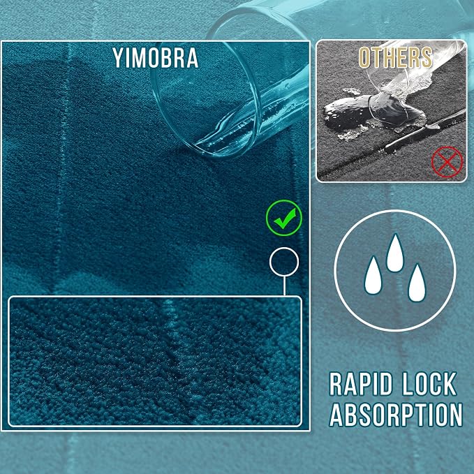 Yimobra Large Bath Mat Set 2 Piece- Super Soft Absorbent Quick Dry Memory Foam Bathroom Rugs, Machine Washable Non Slip Floor Carpet for Tub Shower & Double Vanity (17x24 & 44x24, Peacock Blue)