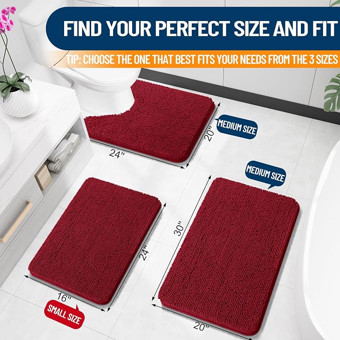 OLANLY Bathroom Rugs 30x20, Extra Soft Absorbent Chenille Bath Rugs | Red, Quick-Drying Rubber Backing, Machine Washable Bath Mat for Bathroom Floor, Tub and Shower, Home Decor Accessories