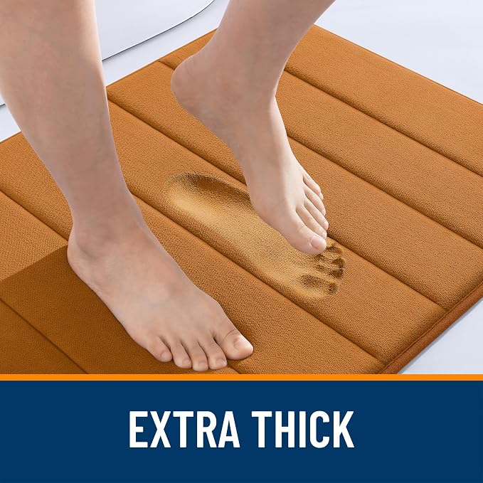 OLANLY Memory Foam Bath Mat 35x16, Super Soft and Absorbent Bathroom Rugs | Ochre, Quick Dry Bath Rug, Machine Washable Shower Floor Mats, Bathmat Carpet for Bathroom Floor, Tub and Shower