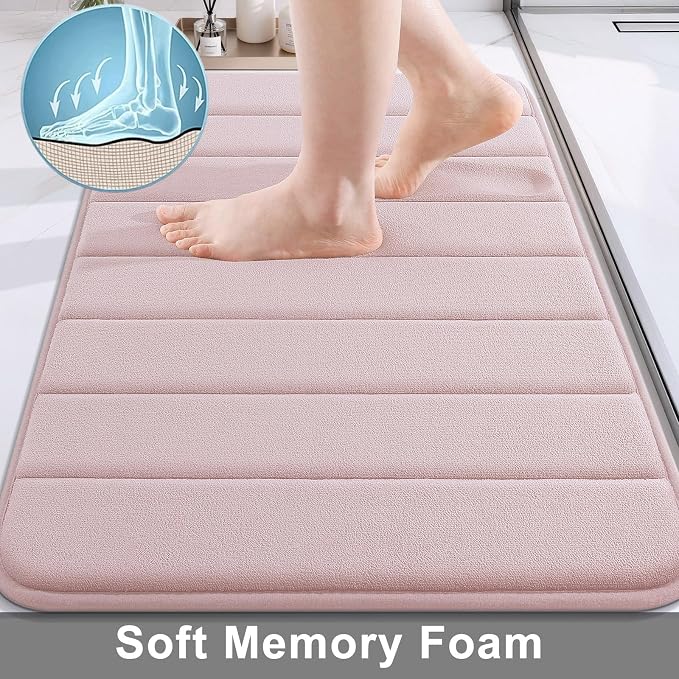 Buganda Memory Foam Bath Mat 24 x 16, Ultra Soft Absorbent Bathroom Rugs | Peach, Machine Washable Quick Dry Bath Mats for Bathroom Floor, Shower and Tub, Home Decor Accessories