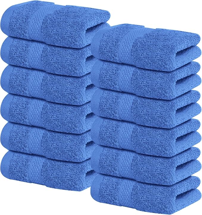 Infinitee Xclusives 100% Cotton Luxury Wash Cloths for Showering - 12 Pack | Washcloths [13x13] - Soft and Absorbent Face Towels for Bathroom Wash Clothes - Gym, Spa & Hotel Use
