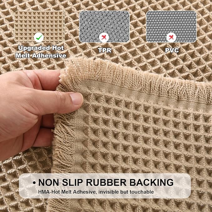 JIUZHEN Set of 3 Waffle Bathroom Rugs Boho Bath Mat 16"x24"+24"x36"+24"x48" | Brown, Non Slip, Super Absorbent, Washable, Ultra Soft, Fast Drying Waffle Bathroom Rugs for Bathroom Floor, Tub, Shower