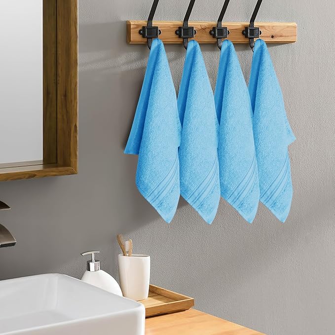 BOUTIQUO Ultra Soft Cotton Washcloths, Contains 12 Piece Face Cloths 12x12 inch, Ideal for Everyday use Face Towels, Compact & Lightweight Multi Purpose Washcloths - Sky Blue