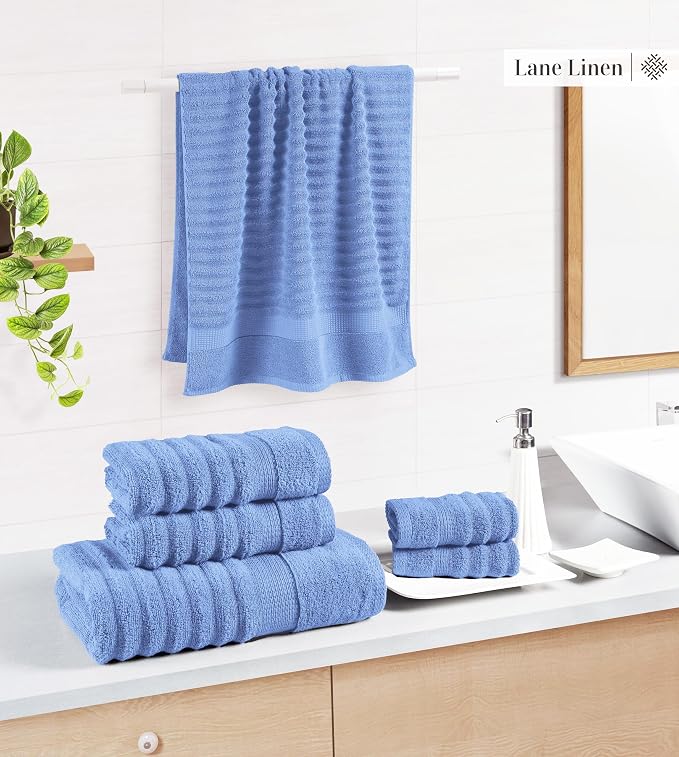 LANE LINEN Towel Set Soft Absorbent Quick Dry 100% Cotton 6 Piece - Allure | Cotton Bath Towels - Lightweight & Breathable, Fade-Resistant Color, Classic Terry Weave, Densely Woven, Coordinated Colors