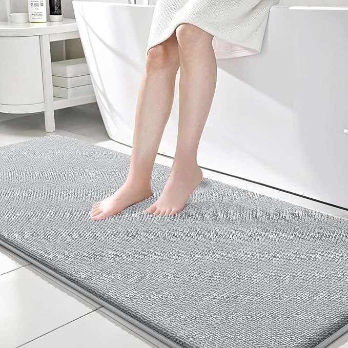 OLANLY Memory Foam Bathroom Runner Rugs 70x24, Long Bath Mats, Light Grey | Soft Quick Dry Bath Rugs, Non-Slip, Absorbent Machine Washable Mat for Bathroom Floor, Tub and Shower, Home Decor Accessories