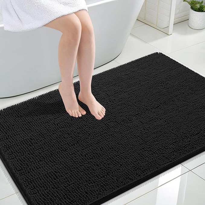 OLANLY Large Bathroom Rugs 47x32, Extra Soft Absorbent Chenille Bath Rugs | Black, Quick-Drying Rubber Backing, Machine Washable Bath Mat for Bathroom Floor, Tub and Shower, Home Decor Accessories