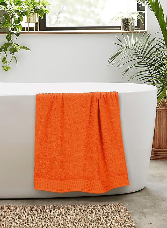 GLAMBURG 100% Cotton 2 Pack Oversized Bath Towel Set 28x55 Inches, Ultra Soft Highly Absorbant Compact Quickdry & Lightweight Large Bath Towels, Ideal for Gym Travel Camp Pool - Orange