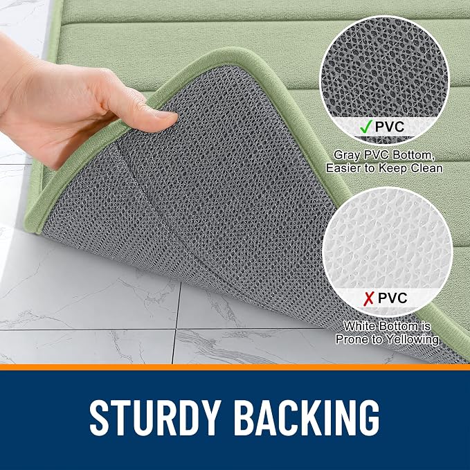 OLANLY Memory Foam Large Bath Mat 59x34, Super Soft Absorbent Bathroom Rugs | Sage Green, Quick Dry Bath Rug, Machine Washable Shower Floor Mats, Bathmat Carpet for Bathroom Floor, Tub and Shower