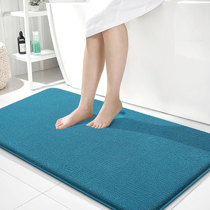 OLANLY Memory Foam Bathroom Runner Rugs 44x24, Long Bath Mats, Peacock Blue | Soft Quick Dry Bath Rugs, Non-Slip, Absorbent Machine Washable Mat for Bathroom Floor, Tub and Shower, Home Decor Accessories