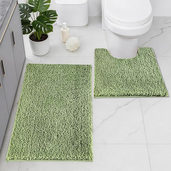 Bathroom Rugs Sets 2 Piece Non Slip Washable Bath Mat Set | Microfiber bath rug set with toilet mats for bathroom , Soft Absorbent toilet rug set TPR Rubber Backed bathroom floor mat