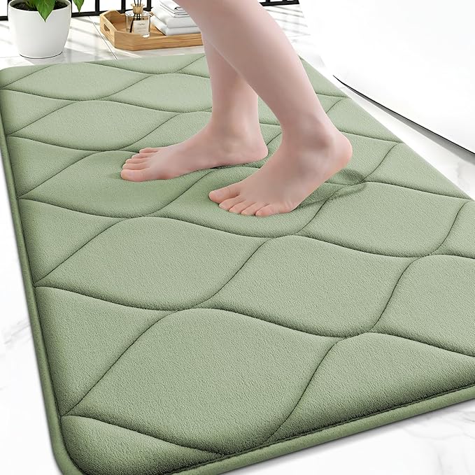 Smiry Memory Foam Bath Mat 30x20, Ultra Soft Absorbent Bathroom Rugs | Sage Green, Plush Quick Dry and Machine Washable Cushion Bath Mats for Bathroom, Shower, Tub & Home Decor