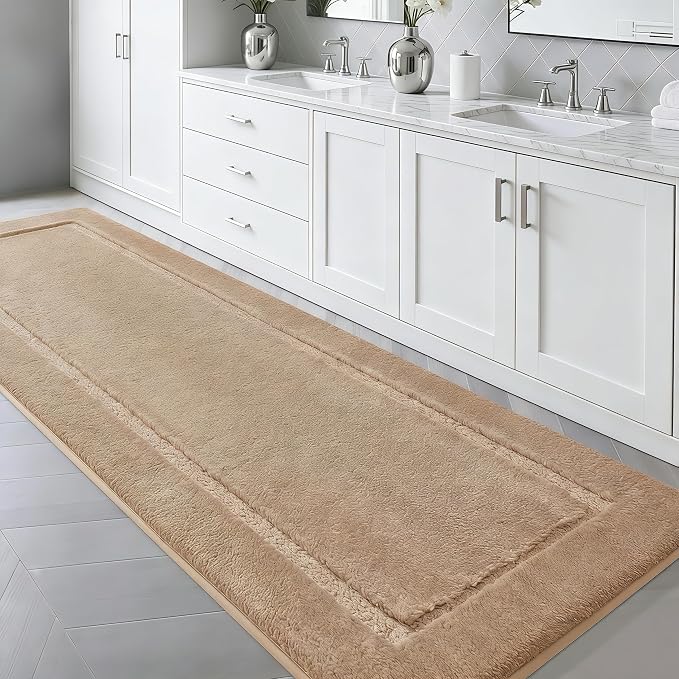 Bathroom Runner Rug 59"x20", Ultra Soft Thick Plush Fluffy Microfiber Absorbent Bath Mat, Non-Slip Backing, Machine Washable Bath Mats for Bathroom Floor, Tub and Shower, Home Decor, Brown