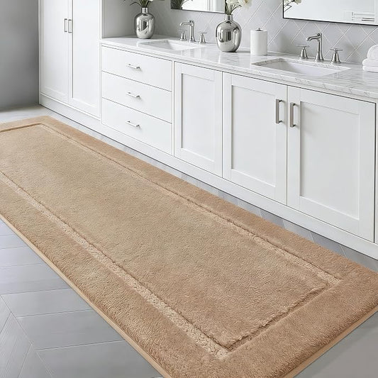 Bathroom Runner Rug 59"x20", Ultra Soft Thick Plush Fluffy Microfiber Absorbent Bath Mat, Non-Slip Backing, Machine Washable Bath Mats for Bathroom Floor, Tub and Shower, Home Decor, Brown