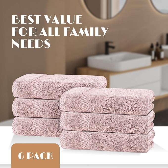 White Classic Wealuxe Pink Bath Towels 24x50 Inch, Cotton Towel Set for Bathroom, Hotel, Gym, Spa, Soft Extra Absorbent Quick Dry 12 Pack