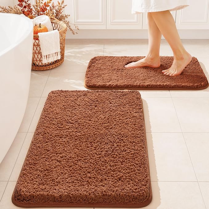 MIULEE Fall Burnt Orange Bathroom Rugs Set 2 Piece Soft Bath Mats 16x24 | Soft Absorbent Microfiber Bath Rugs, Non Slip, Quick Dry, Fluffy Bath Rugs for Bathroom Floor Tub Showers, Machine Washable