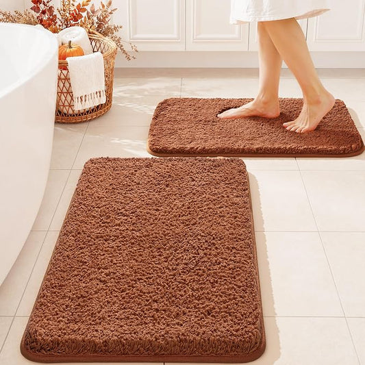 MIULEE Fall Burnt Orange Bathroom Rugs Set 2 Piece Soft Bath Mats 16x24 | Soft Absorbent Microfiber Bath Rugs, Non Slip, Quick Dry, Fluffy Bath Rugs for Bathroom Floor Tub Showers, Machine Washable
