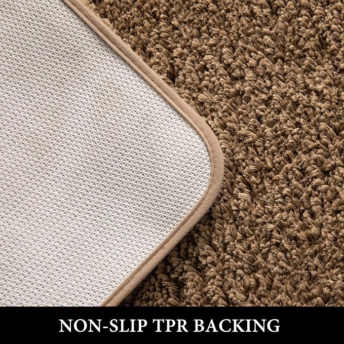 MIULEE Light Brown Bathroom Rugs Set 2 Piece Soft Bath Mats 20x24+20x30 in | Absorbent Microfiber Bath Mat and U-Shaped Toilet Rug, Non Slip, Quick Dry, for Bathroom Floor Tub Showers, Machine Washable