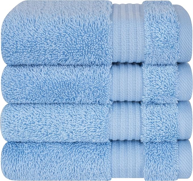 Cotton Paradise 100% Cotton Turkish Towel Set, Soft Absorbent Quick Dry, 4 Piece Washcloth Set, Sky Blue