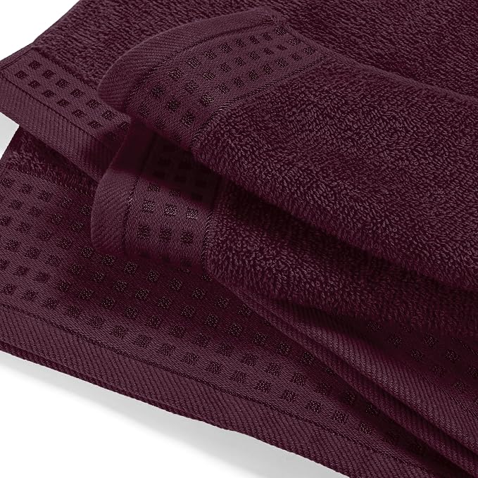 GLAMBURG Ultra Soft 3 Pack Cotton Towel Set, Contains a Bath Towel 28x55 inch, a Hand Towel 16x24 inch & a Wash Coth 12x12 inch, Ideal Everyday use, Compact & Lightweight - Burgundy