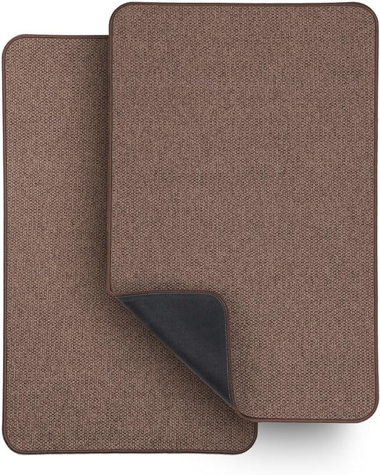 Bath Mat,Ultra Thin Bathroom Rugs,Rubber Bath Mats for Bathroom,Bath rugs | Non Slip,Quick Dry,Machine Washable,Low Pile,Absorbent,Shower Outside,Sink,Bathroom Decor Accessories.Brown,17x27Inch(2 Pack)