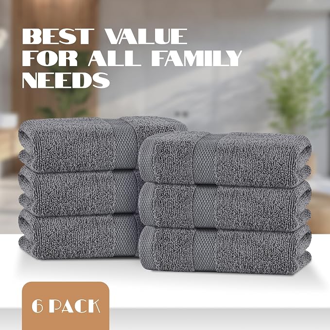 White Classic Gray Hand Towels for Bathroom [12 Pack] Cotton Hand Towel Bulk for Gym, Kitchen and Spa, 16x27 Inches Soft Highly Absorbent Quick Dry Terry Salon Towels