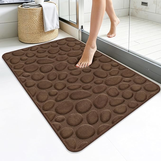 Stone Bath Mats, Non-Slip Memory Foam Bathroom Rug, 24x36 Brown | TPR Rubber Backing,Ultra Soft,Highly Absorbent,Machine Washable,Quick Dry for Tub and Shower, Home Decor Accessories