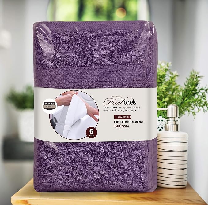 Utopia Towels 12 Pack Premium Hand Towels Set, 16 by 28 inches, 100% Ring Spun Cotton, Ultra Soft and Highly Absorbent 600GSM Towels for Bathroom, Gym, Shower, Hotel, and Spa, Plum
